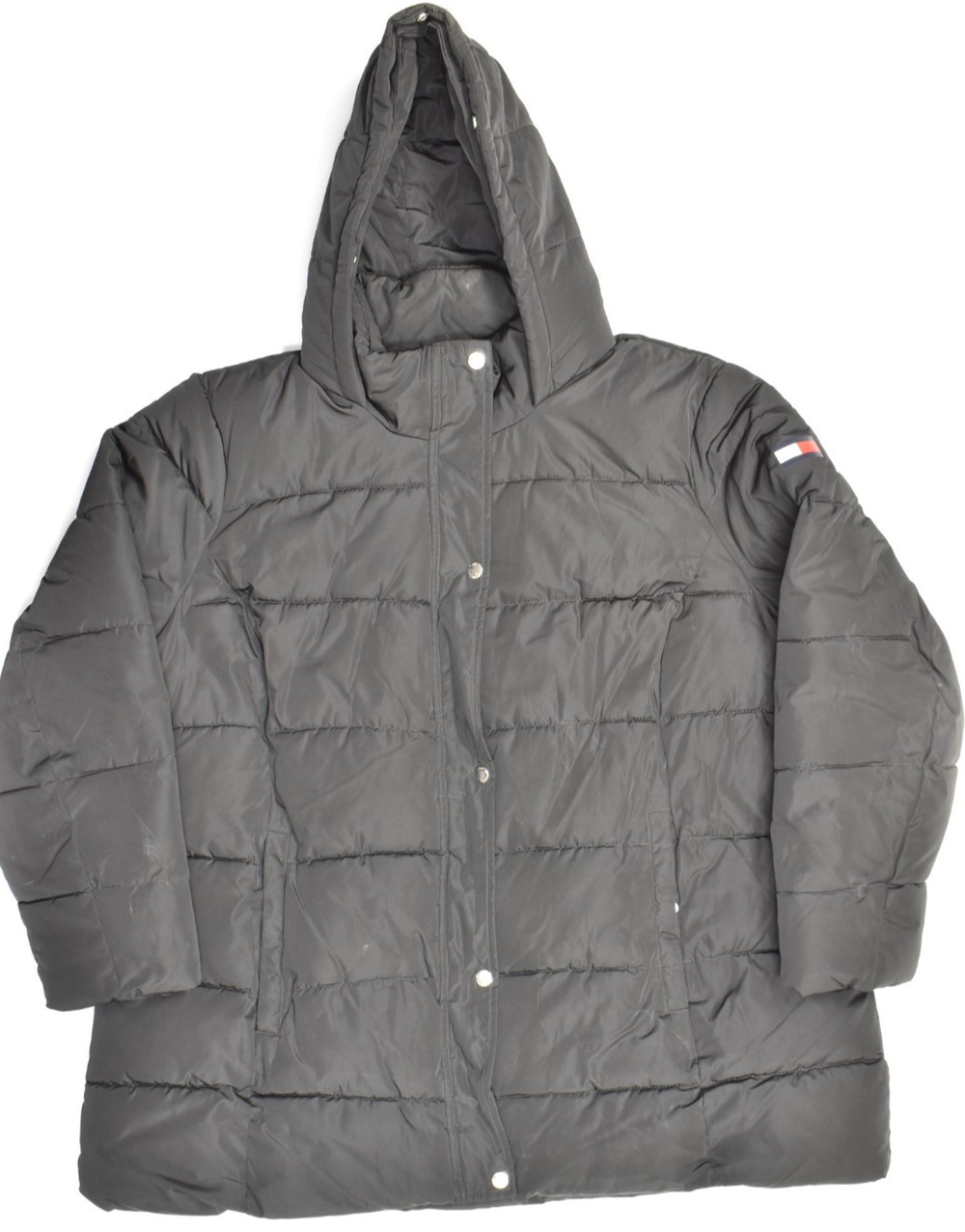 Tommy Hilfiger Women 2X Black Puffer Jacket Hooded Winter Quilted Full Zip Coat